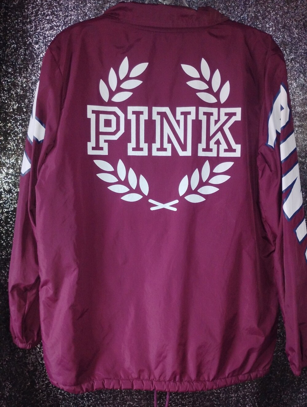PINK Victoria's Secret Maroon and White Sherpa-Lined Jacket